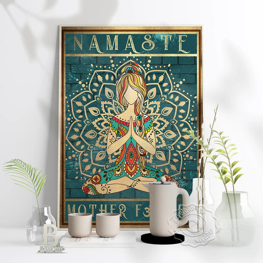 Blue Green Namaste Yoga Wall Art